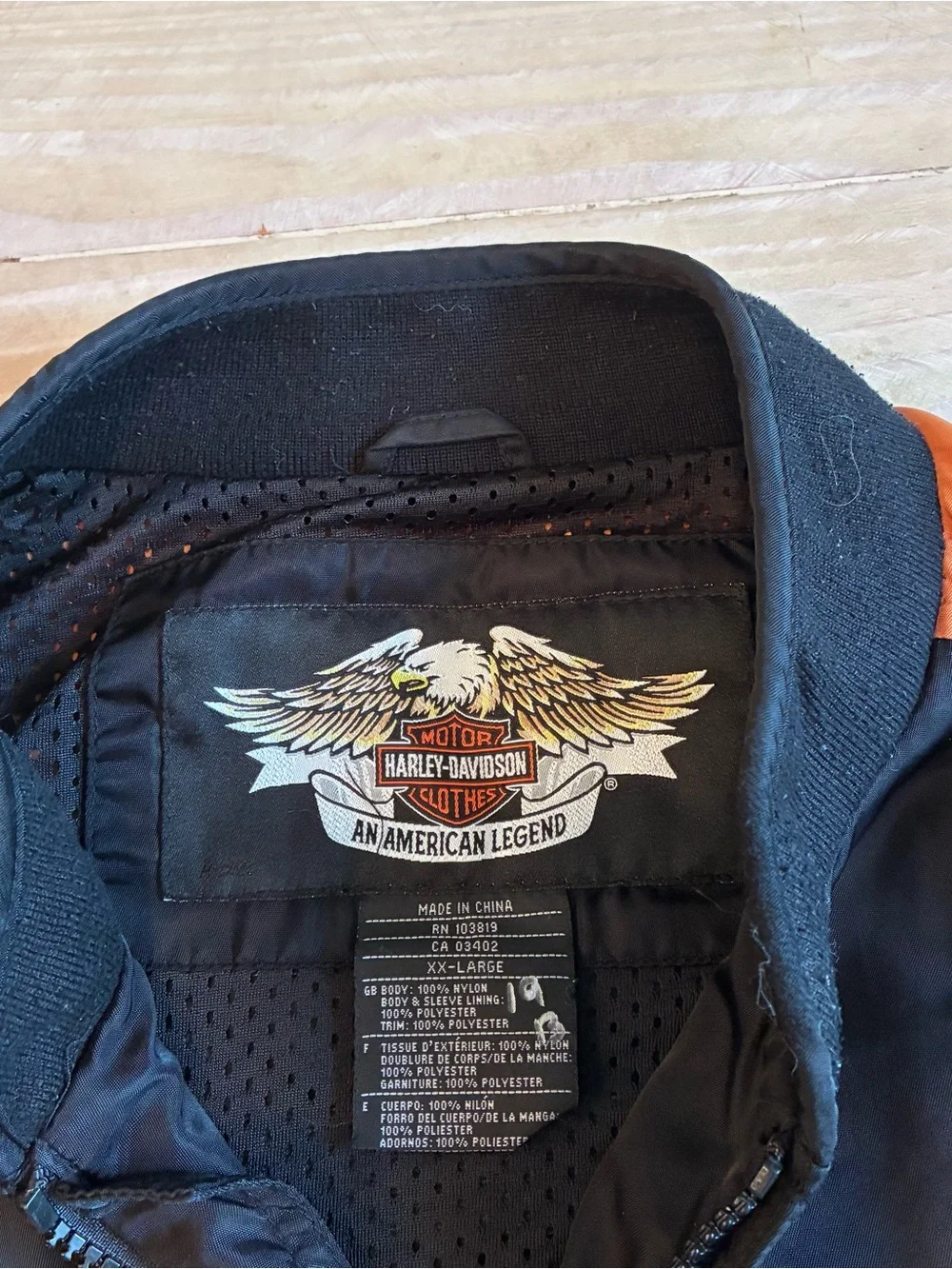 Harley-Davidson Black and Orange Varsity-Style Bomber